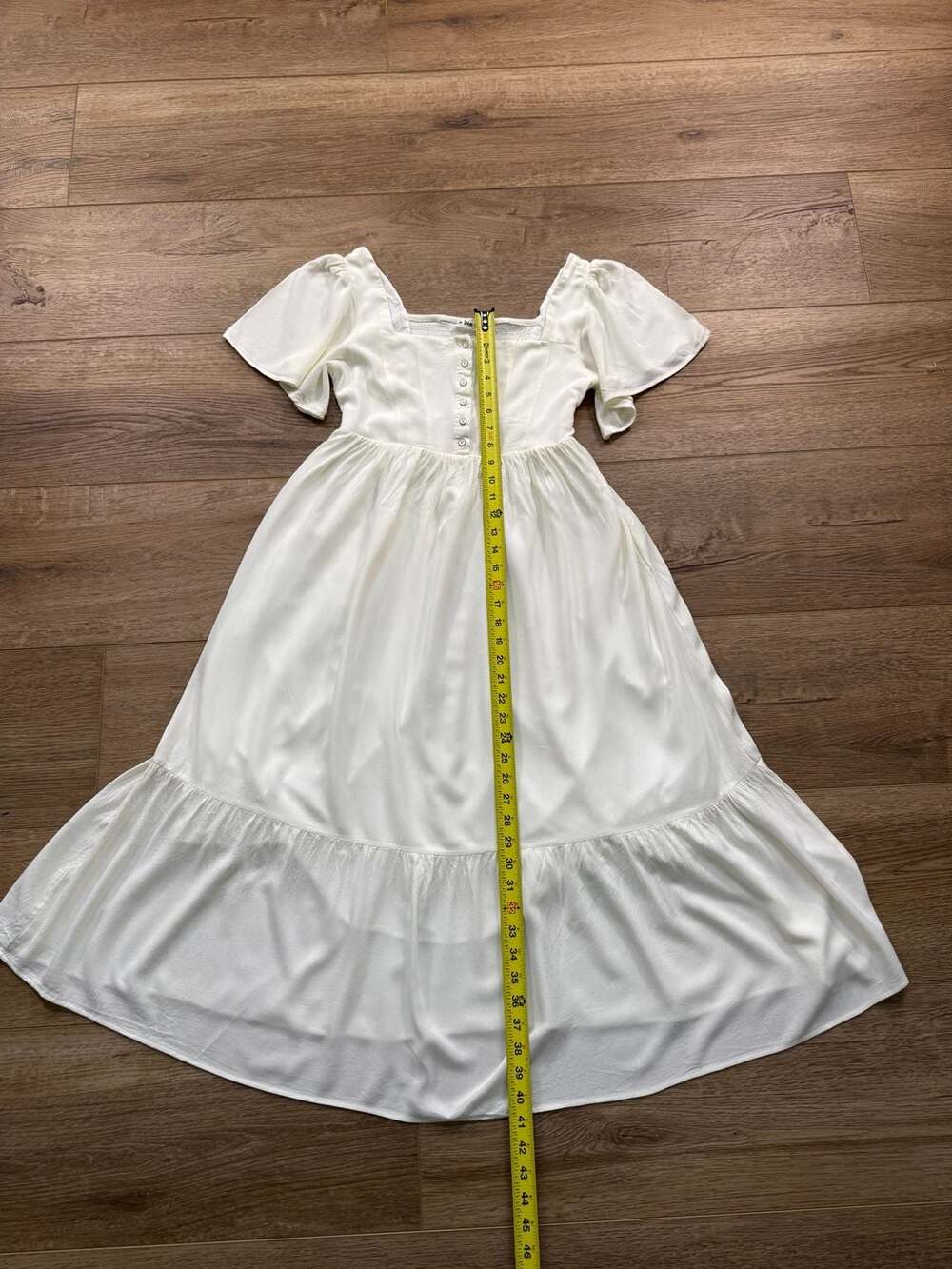In Loom White Tiered Midi Dress S Button Front Flutter Sleeve Cottagecore - Picture 6 of 14